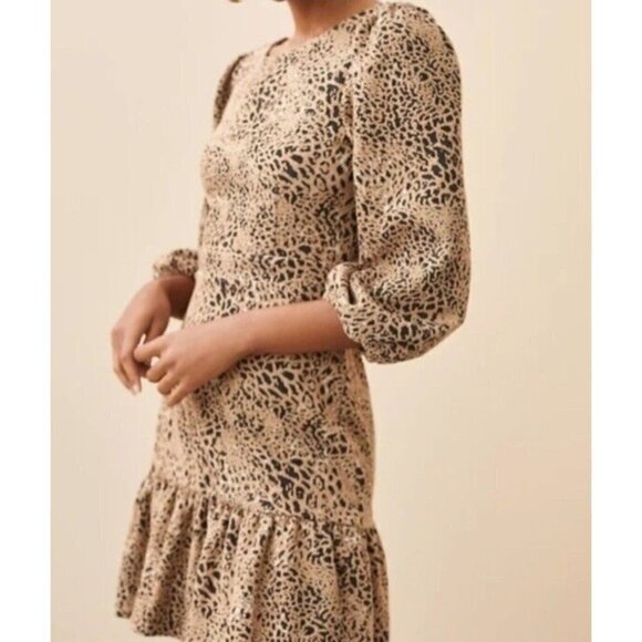 Anthropologie Maeve Leopard Animal Print Bow Cut Out Back Mini Dress Size 2 - Picture 3 of 16